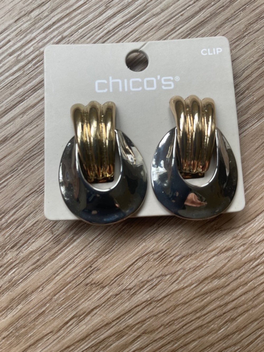 NWT Chico's Mixed Metallic and Pearl Clip-On Earrings - Picture 3 of 5